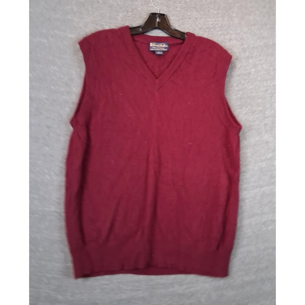 Brooks Brothers Mens Sweater L Red 100% Cashmere Wool Vest Academia Grandpa